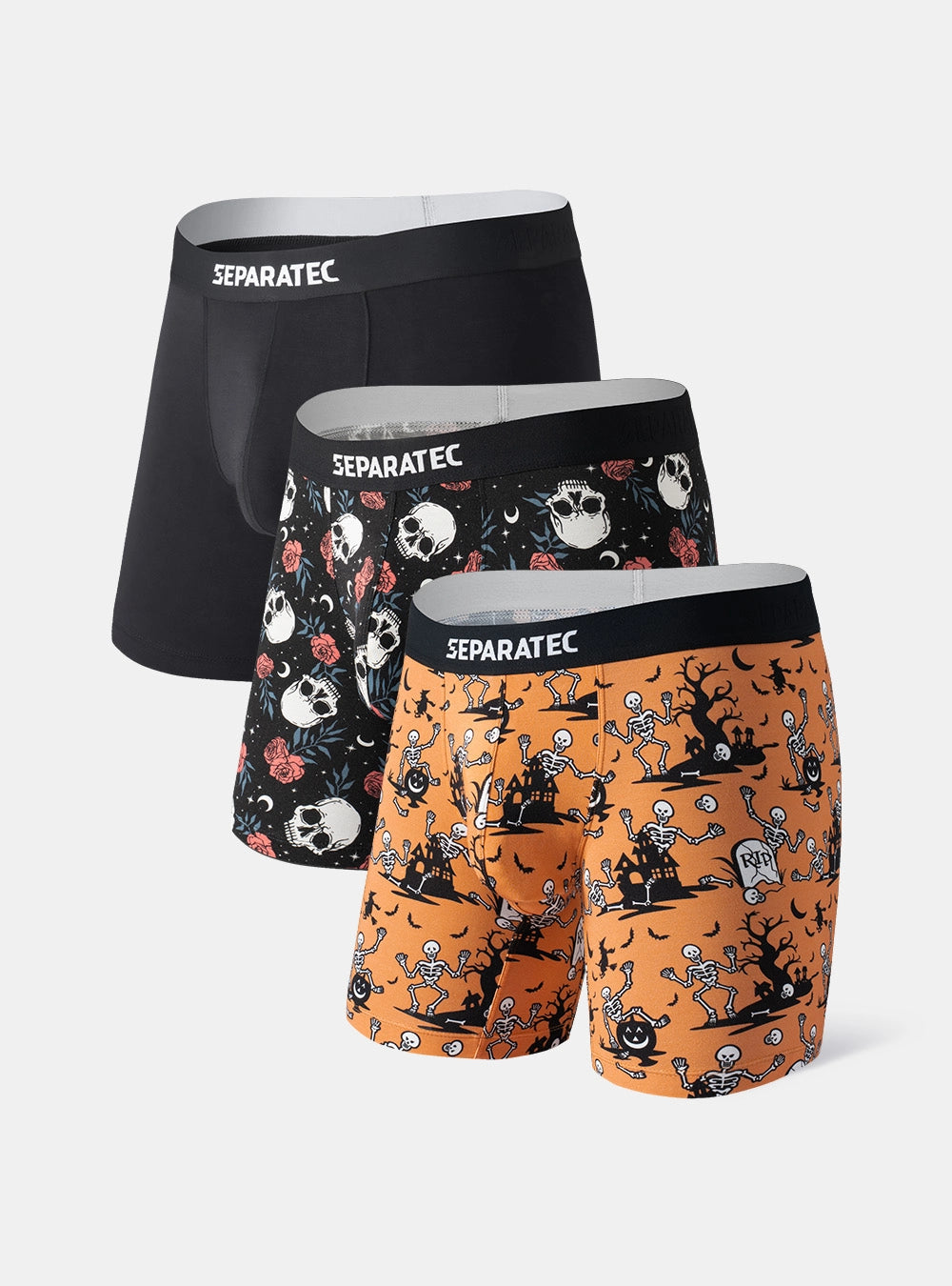 Skull Night Breathable Bamboo Skull Print Boxer Briefs 3 Pack