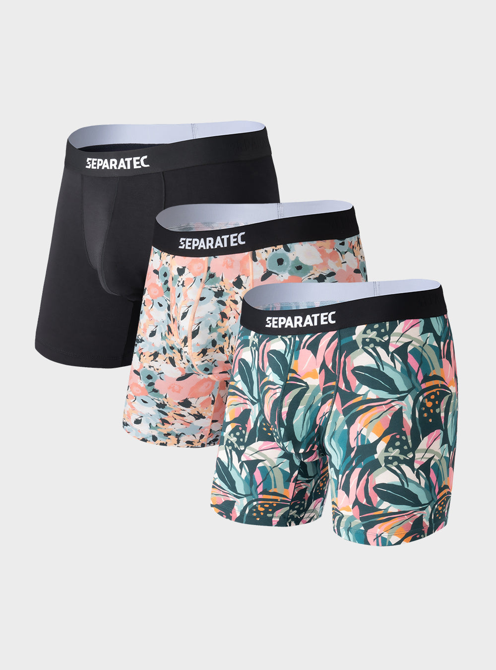 Stylish Botanical and Ocean Printed Bamboo Rayon Boxer Briefs 3 Pack ...