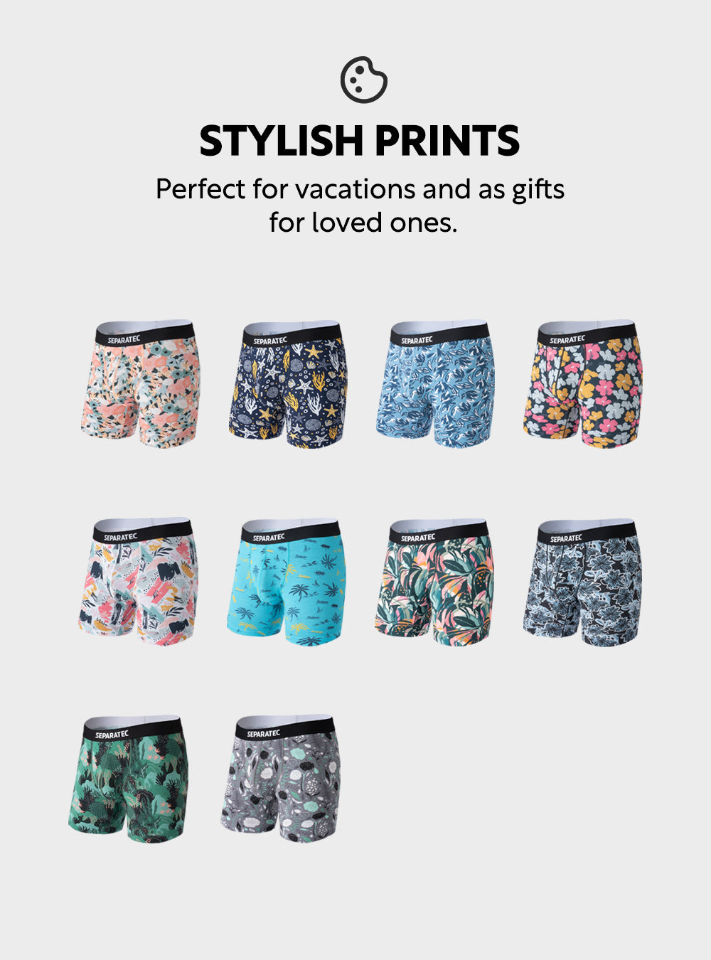 Stylish Botanical and Ocean Printed Bamboo Rayon Boxer Briefs 3 Pack ...