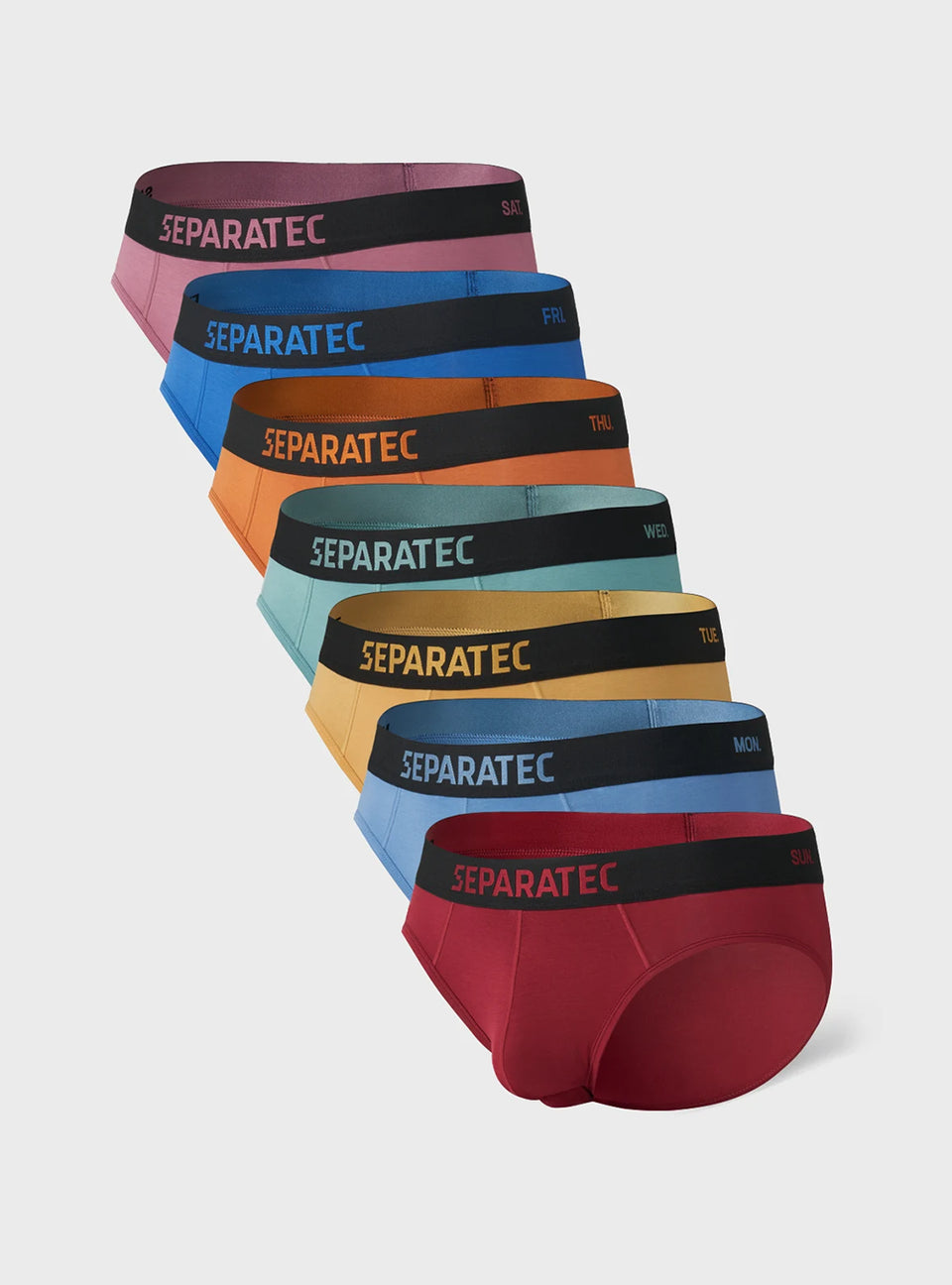 Separatec bamboo briefs in a rainbow of colors.
