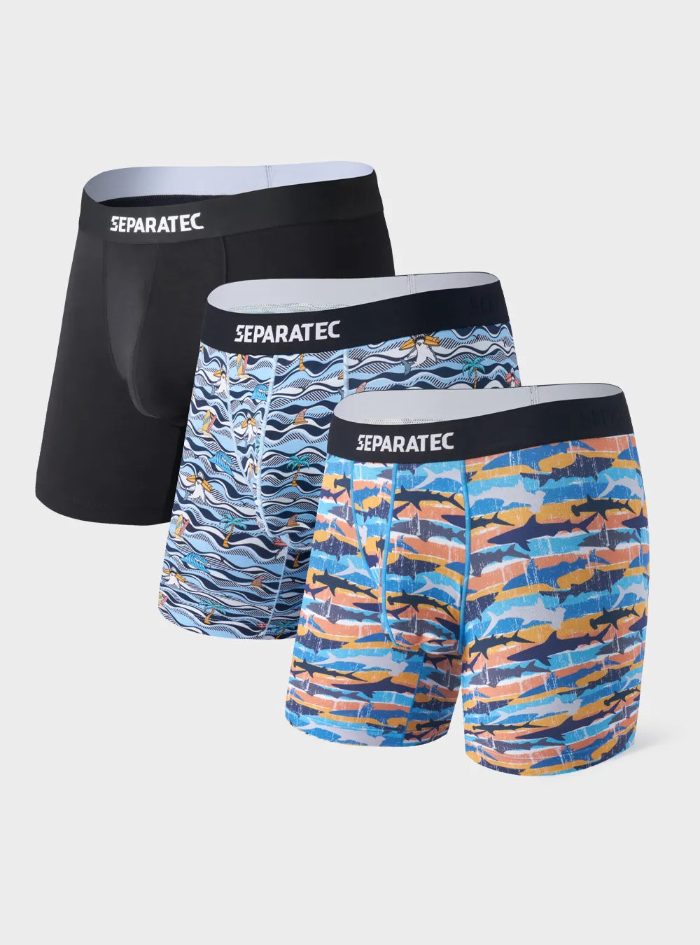 Tropical Sharks Printed Bamboo Rayon Boxer Briefs 3 Pack – Separatec