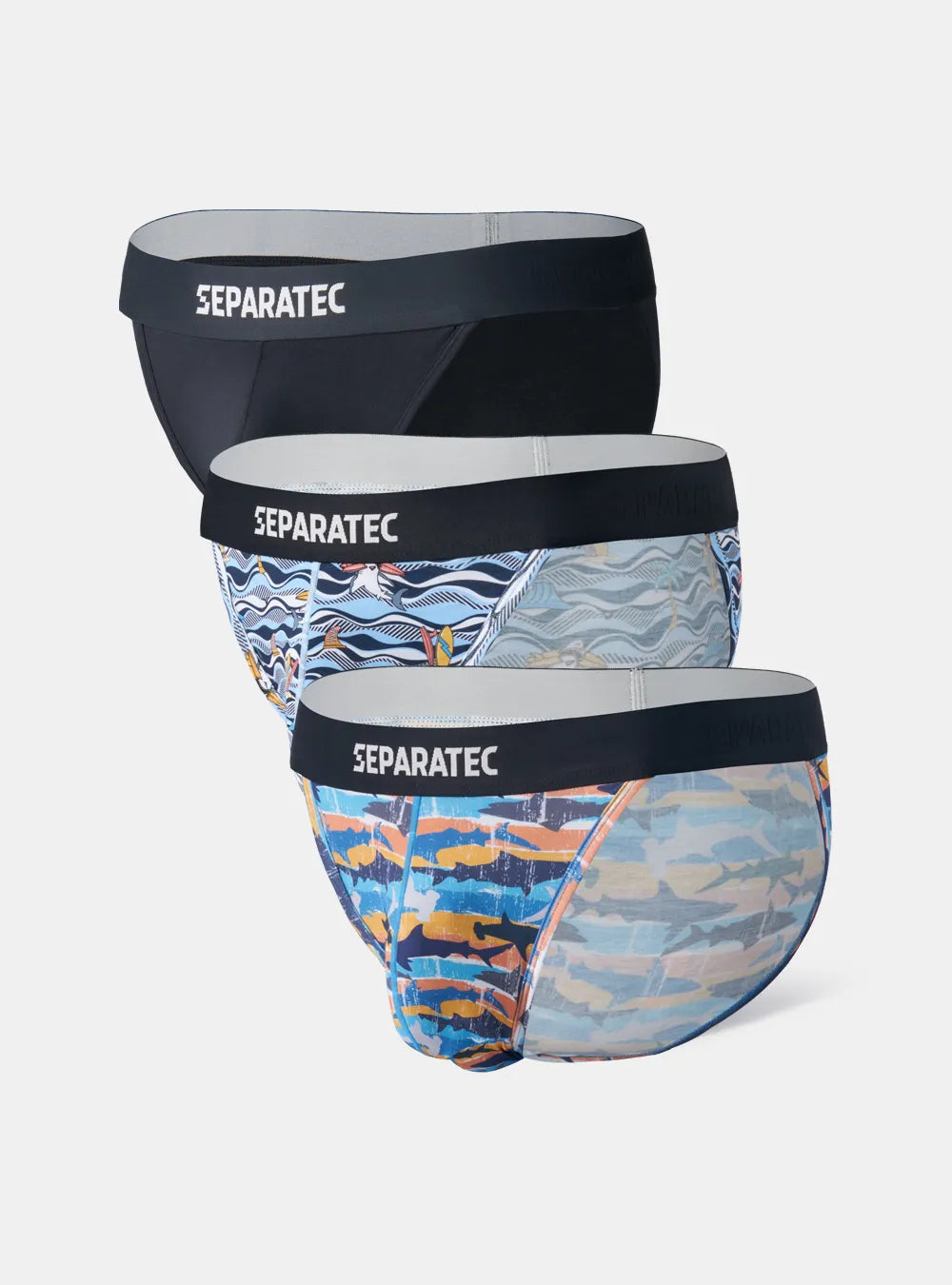 Tropical Sharks Printed Bulge Enhancing Low Rise Bamboo Rayon Bikinis 3 Pack