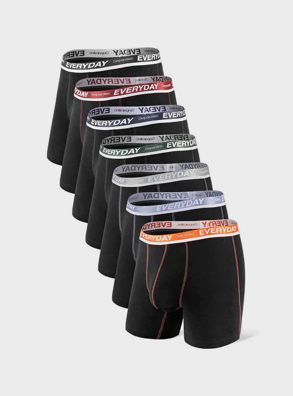 Black Cotton Colorful Waistband Everyday Boxer Briefs 7 Pack